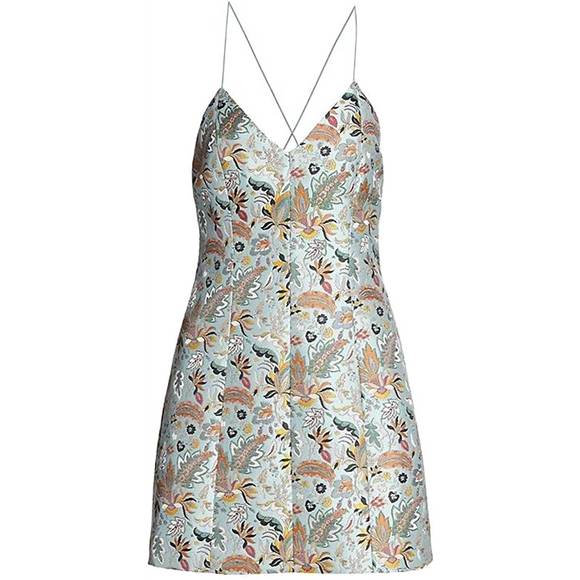 NEW ALICE + OLIVIA women's tayla jacquard spaghetti strap mini dress in paisley - Picture 4 of 4